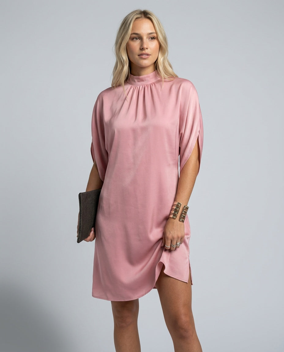 Selene | Batwing Sleeve Pleated Collar Mini Dress