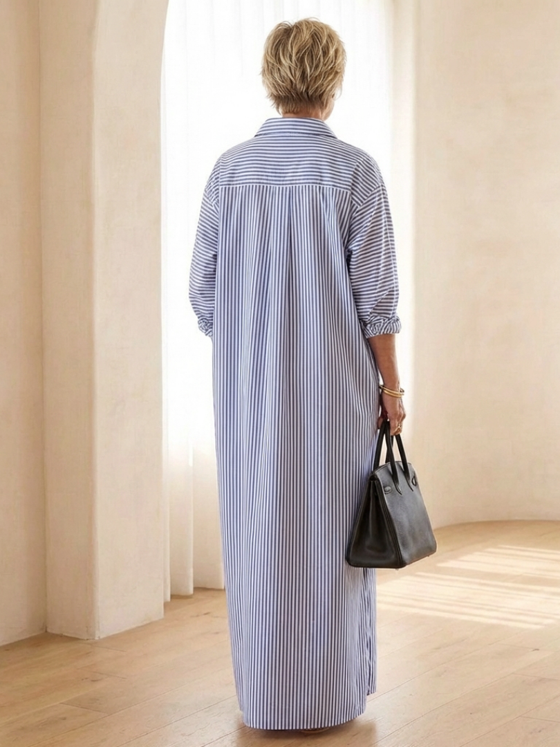 Serina | Striped Long Sleeve Collar Maxi Dress
