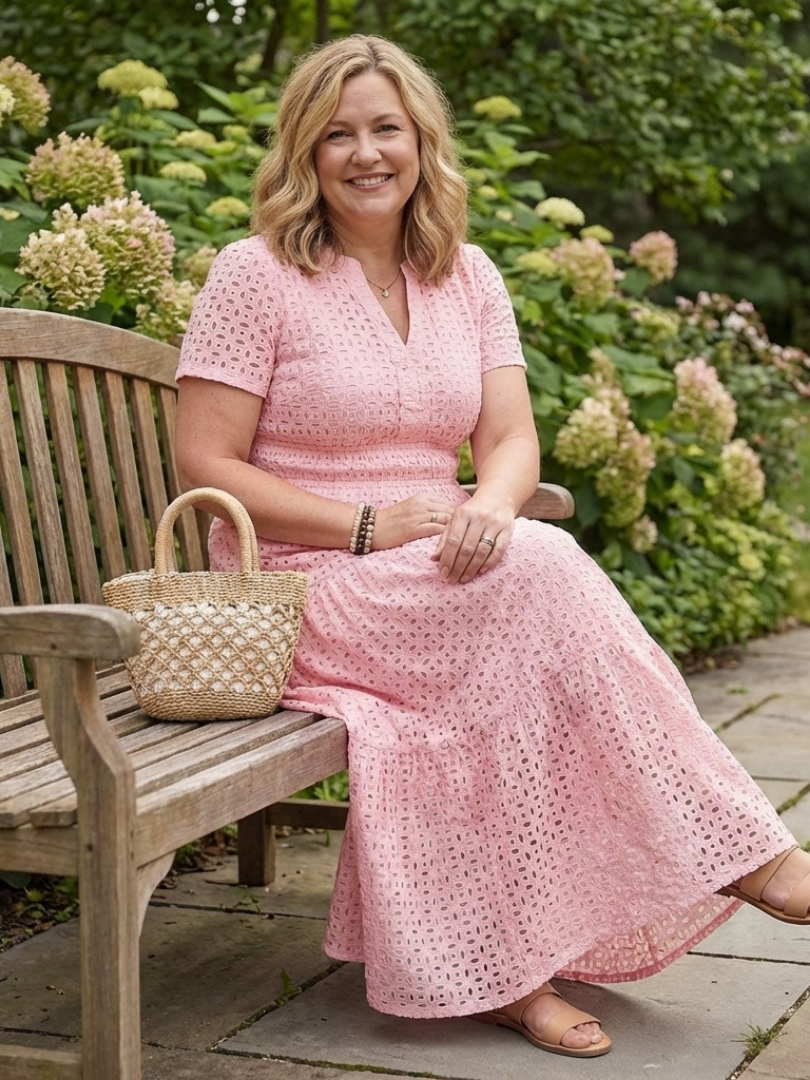 Tessa | Short Sleeve Eyelet Tiered Midi Dress