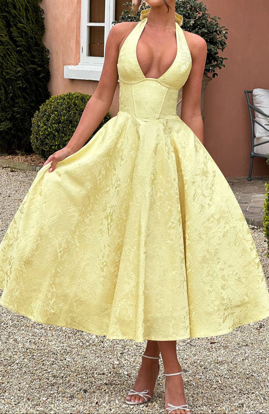 Nina | Yellow Wedding Guest Midi Dress
