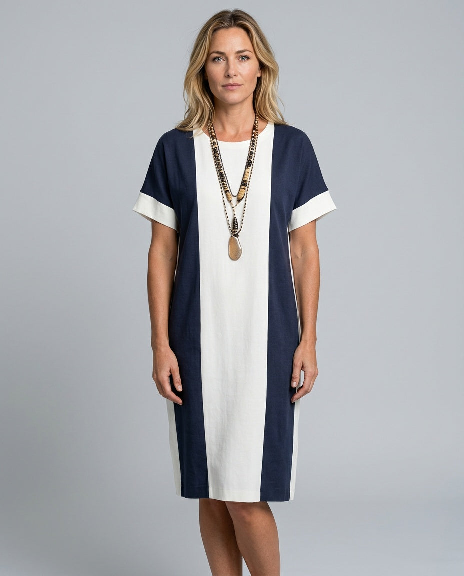 Aubrey | Vertical Stripe Side Split Midi Dress
