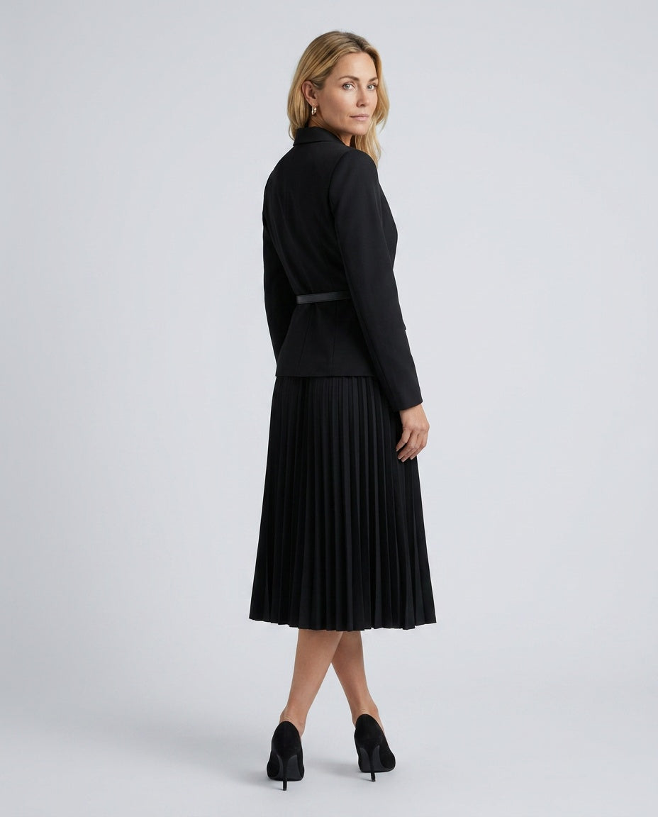 Cleona | Pleated Skirt Blazer-Style Midi Dress