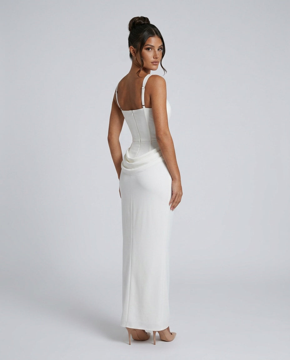 Justina | Basque Waist Fitted Maxi Dress