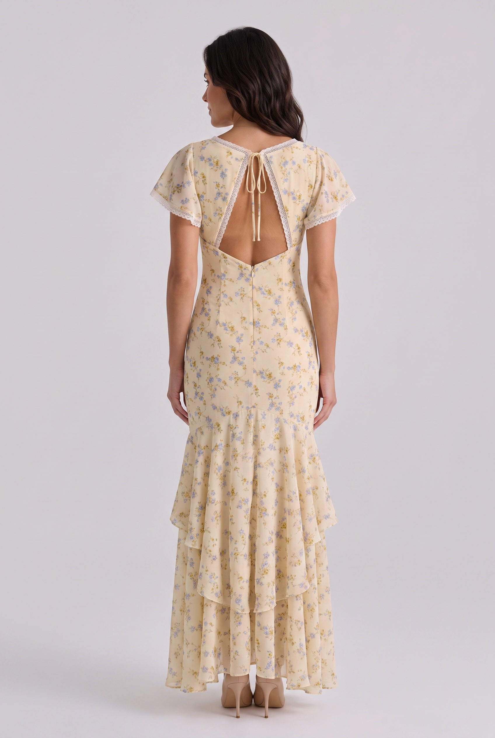 Micaela | Floral Print Lace Trim Maxi Dress