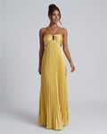 Seraphina | Pleated High-Waist Halter Neck Maxi Dress