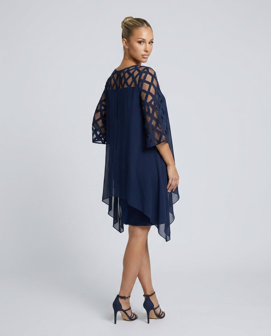 Lysette | Mesh Sleeve Keyhole Back Midi Dress