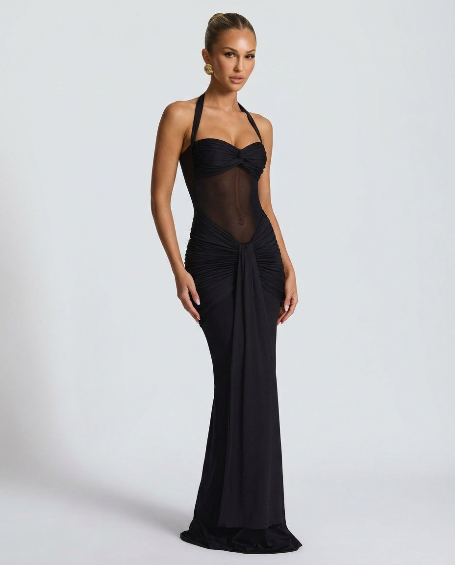 Cora | Halter Neck Backless Maxi Dress
