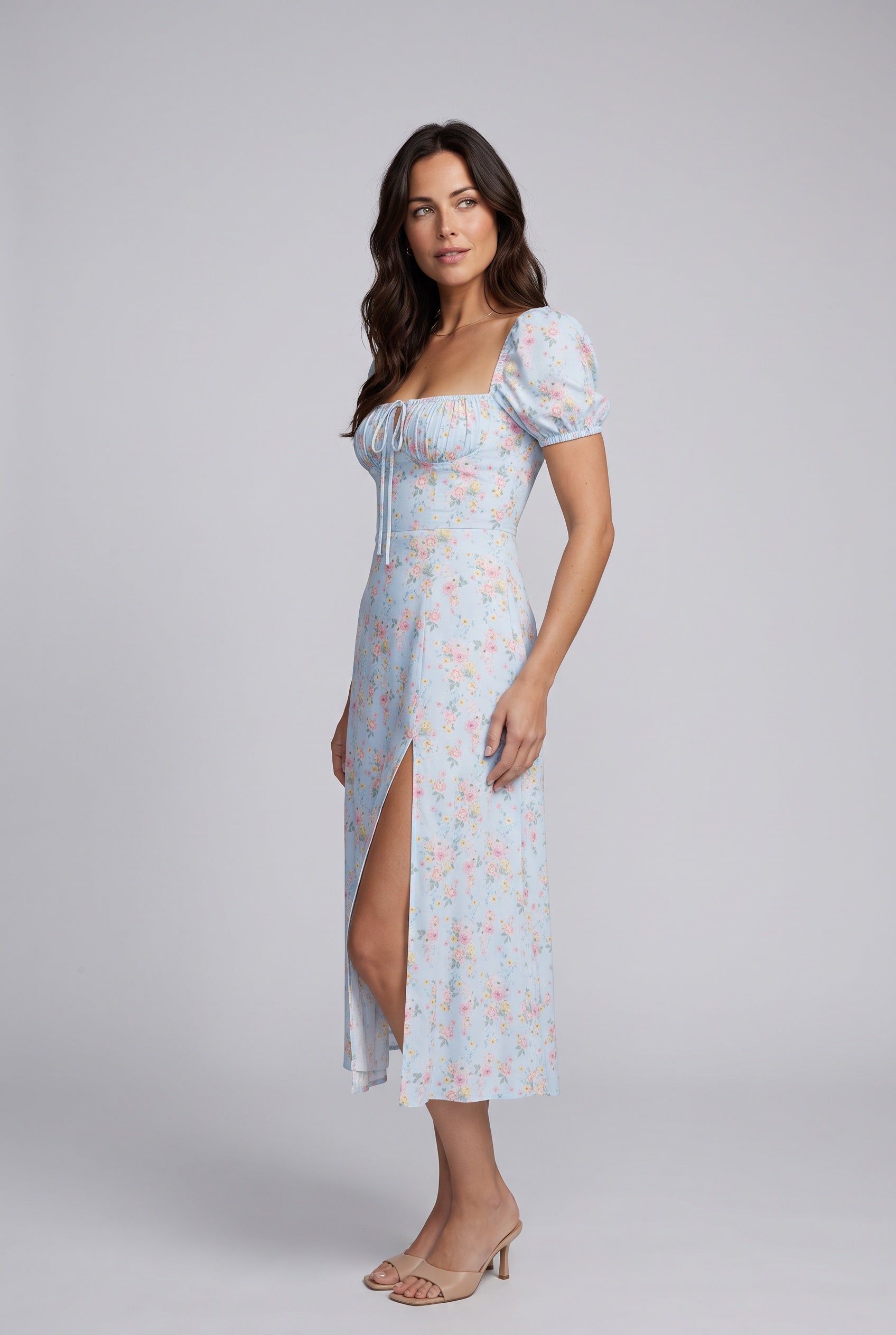 Lila | Floral Puff Sleeve Corset Boho Midi Dress