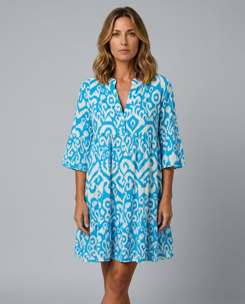 Noor | Printed V-Neck 3/4 Sleeve Midi Dress