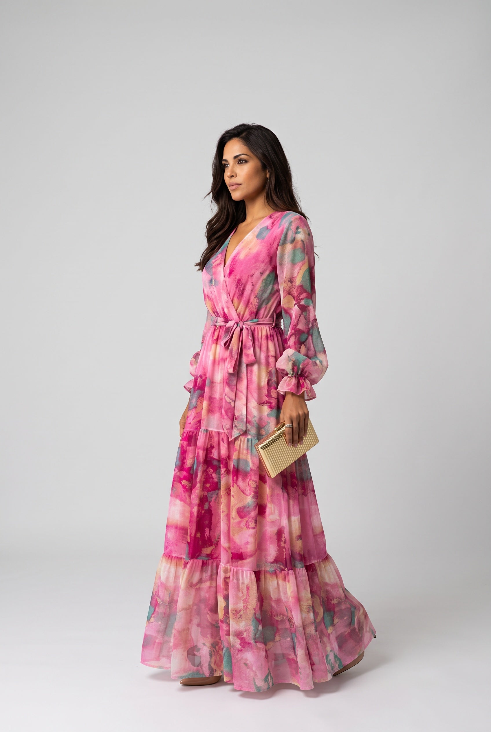 Reva | Floral V-Neck Wrap Maxi Dress