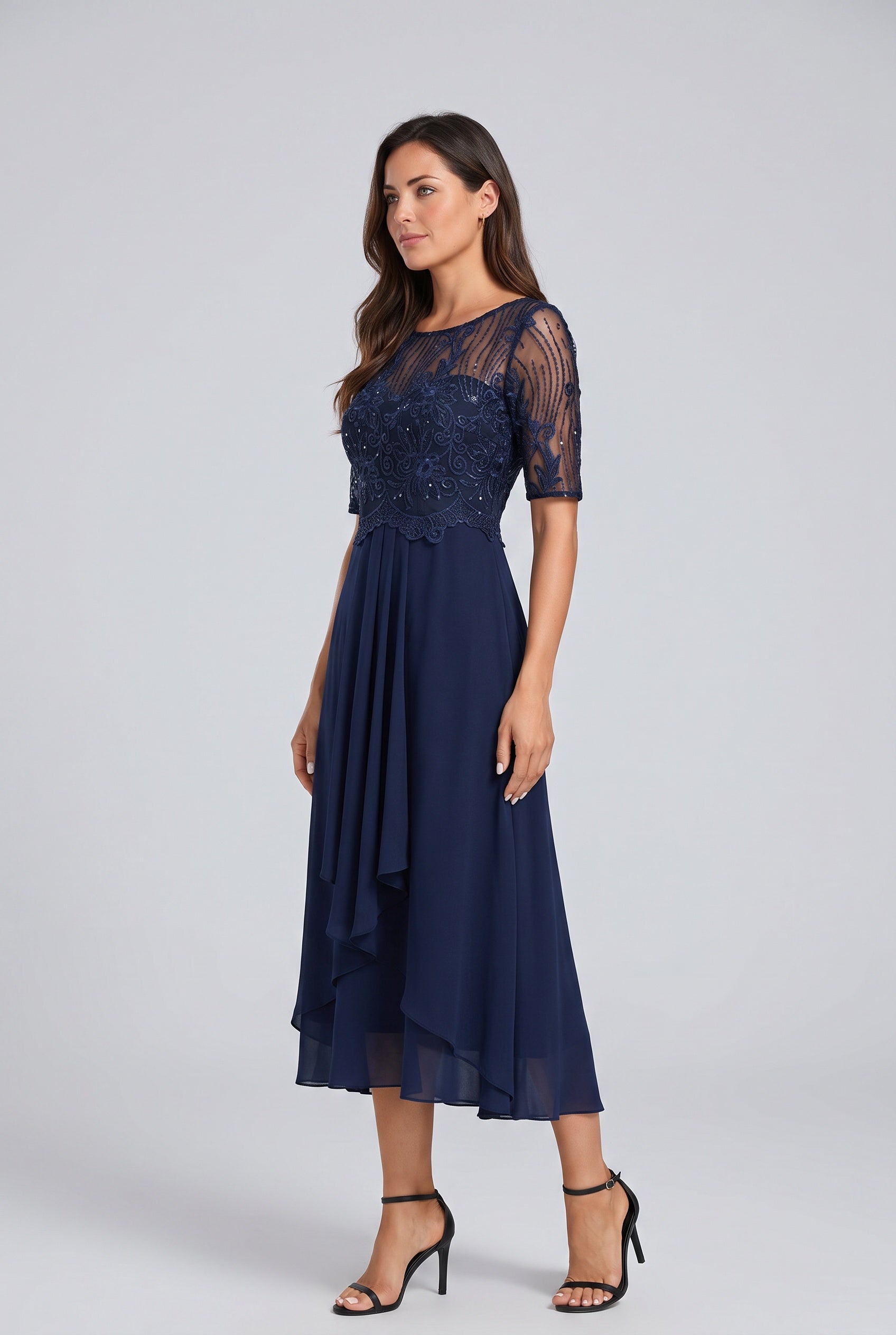Maeve | Lace Panel Midi Dress