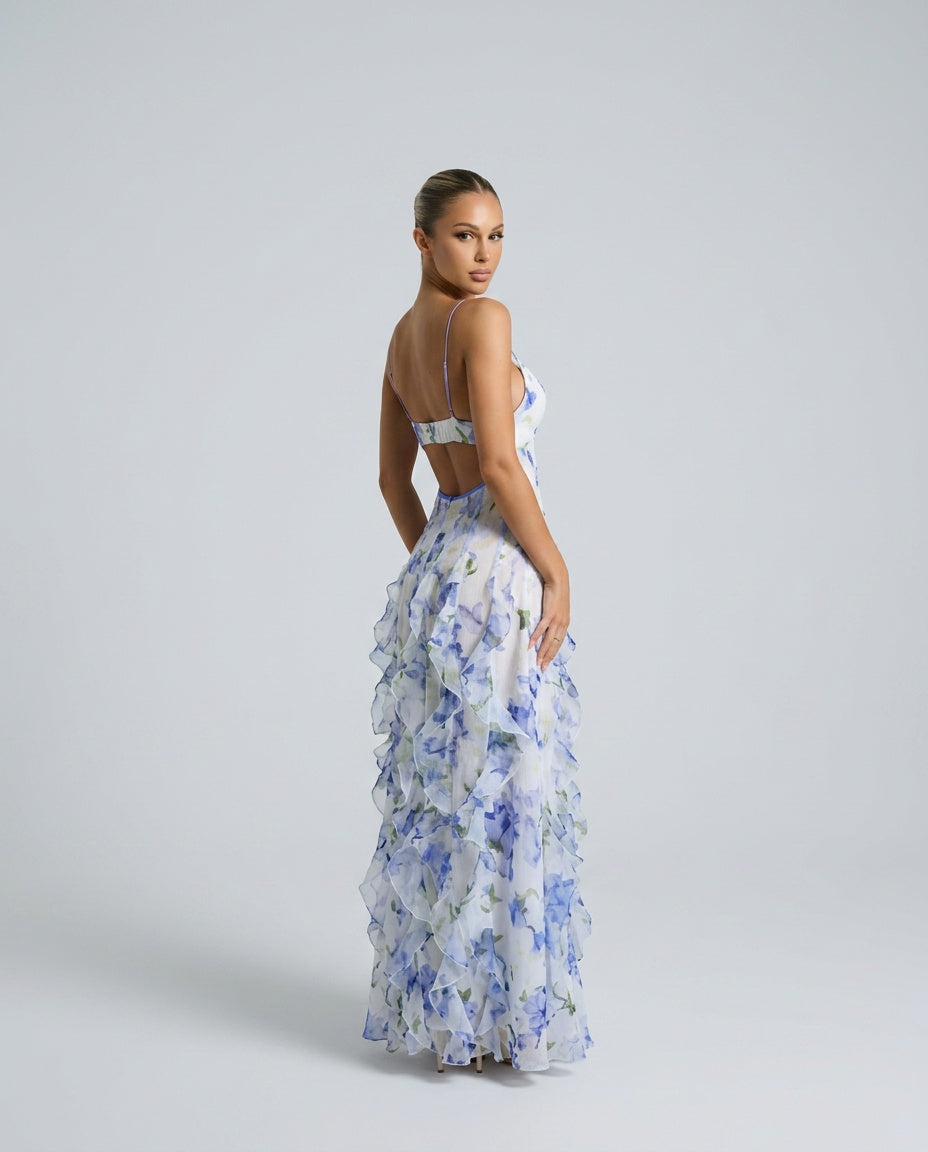 Opal | Floral Ruffle Corset Maxi Dress