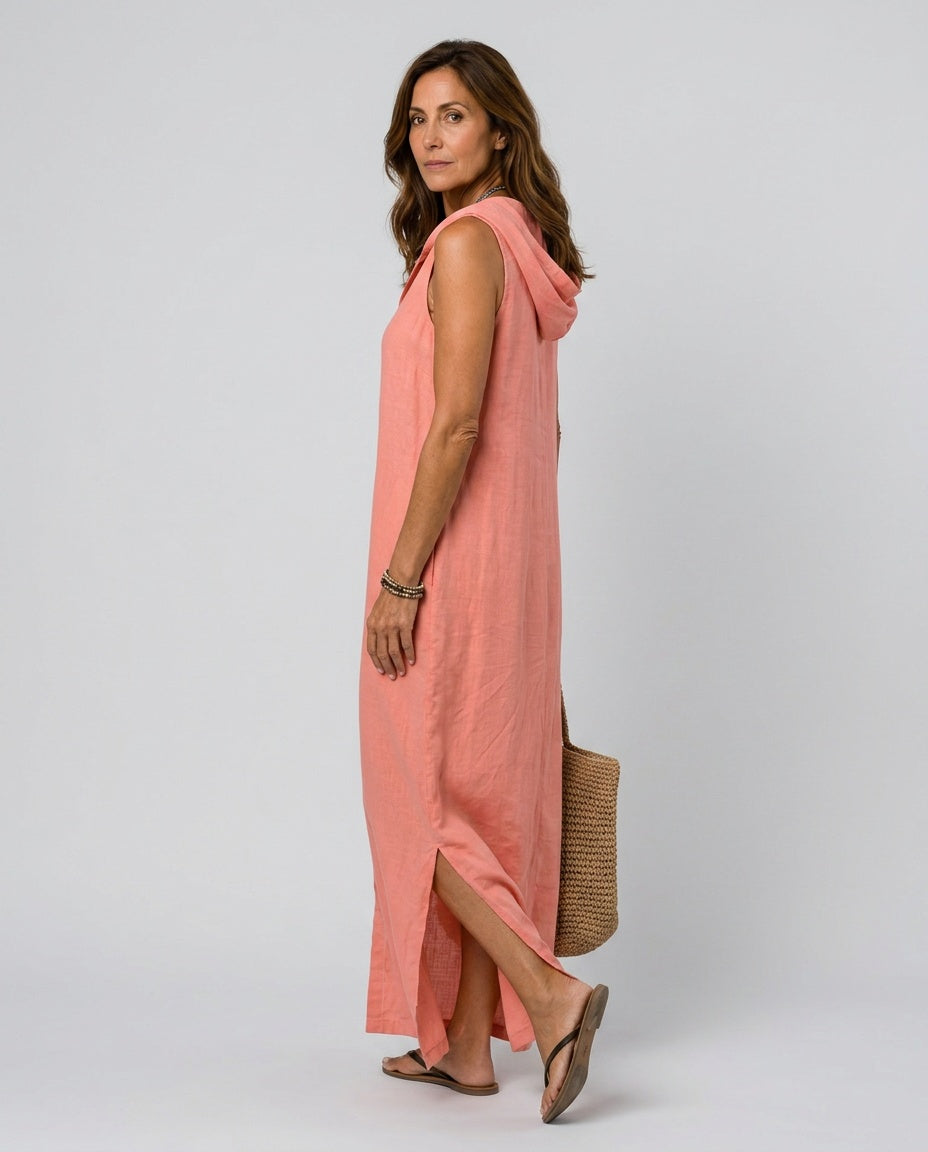 Harlow | Sleeveless Button-Front Hooded Maxi Dress