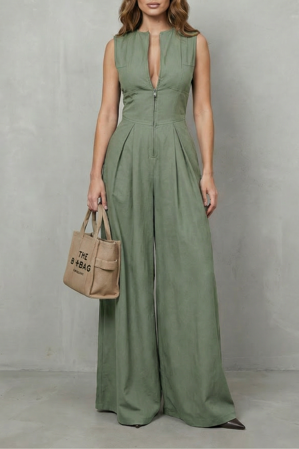 Valerisse | Zip-Front Sculpted Wide Leg Jumpsuit