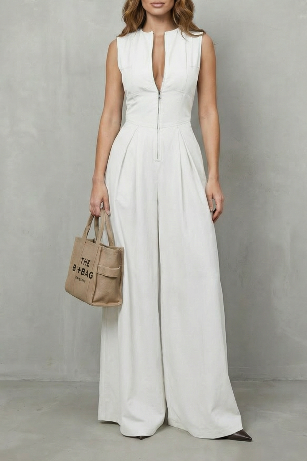 Valerisse | Zip-Front Sculpted Wide Leg Jumpsuit