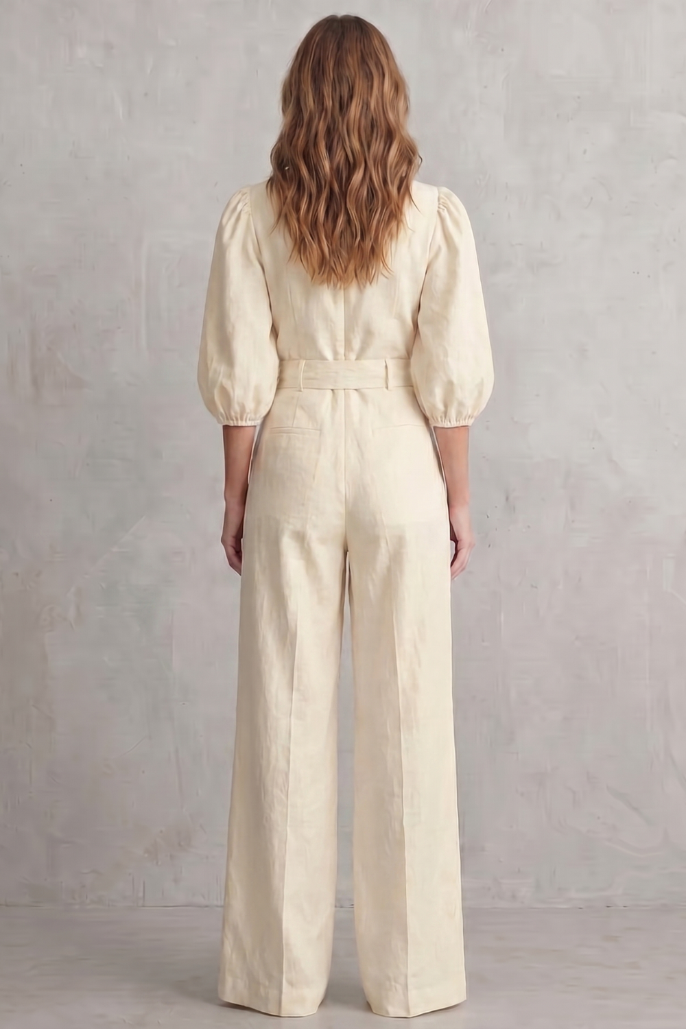 Velmora | Belted Puff Sleeve Wide Leg Jumpsuit