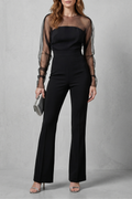 Veloura | Sheer Illusion Flared-Leg Jumpsuit