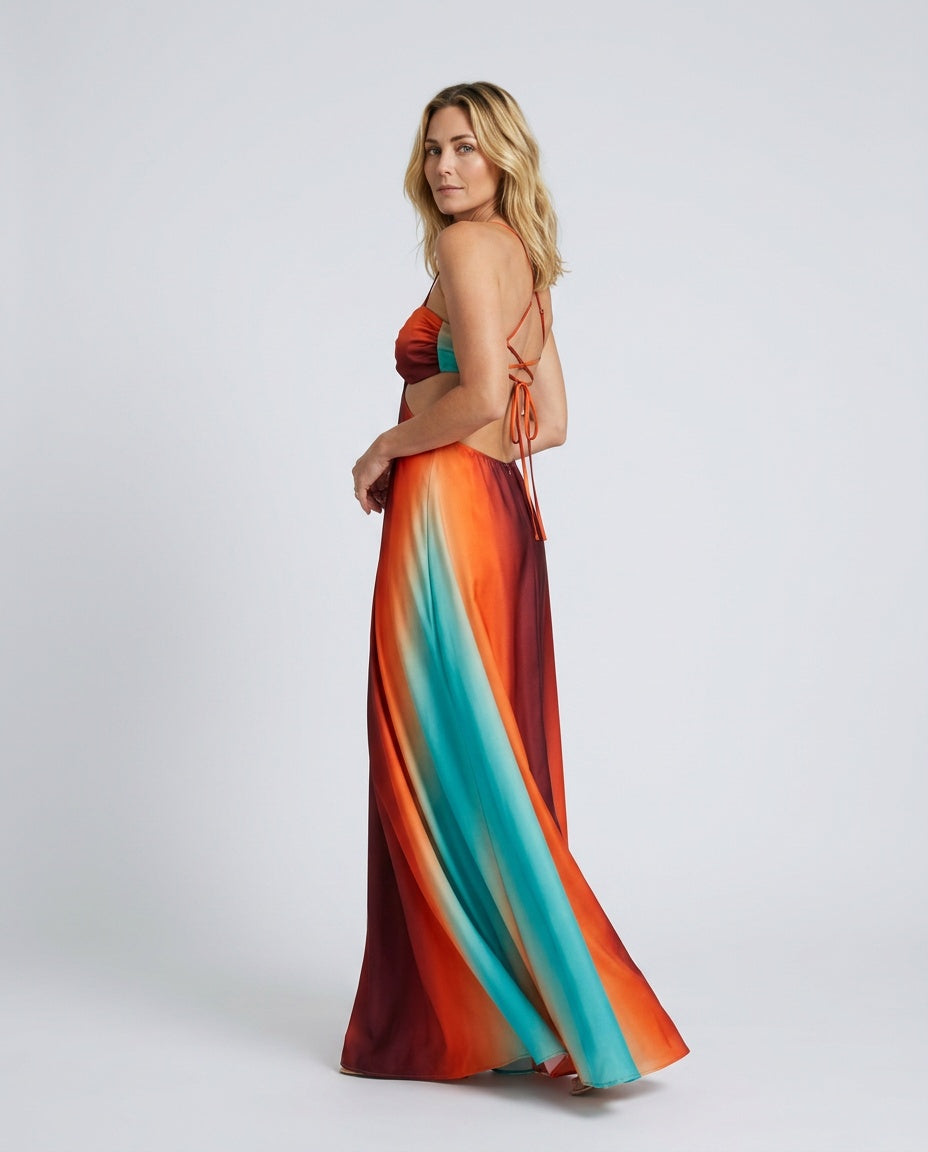 Lila | Red & Turquoise Gradient Maxi Dress