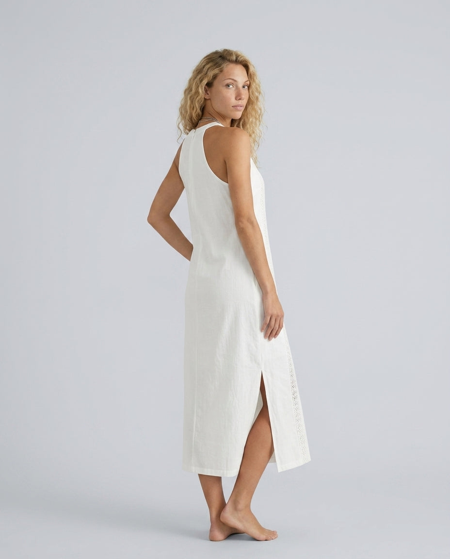 Margaux | High Neck Lace Detail Sleeveless Midi Dress