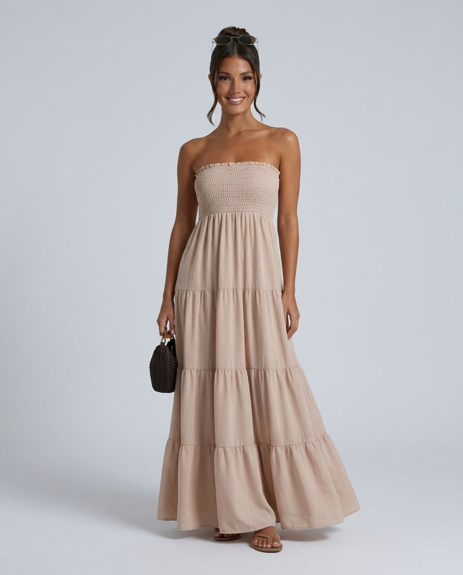 Harlow | Strapless Ruched Maxi Dress