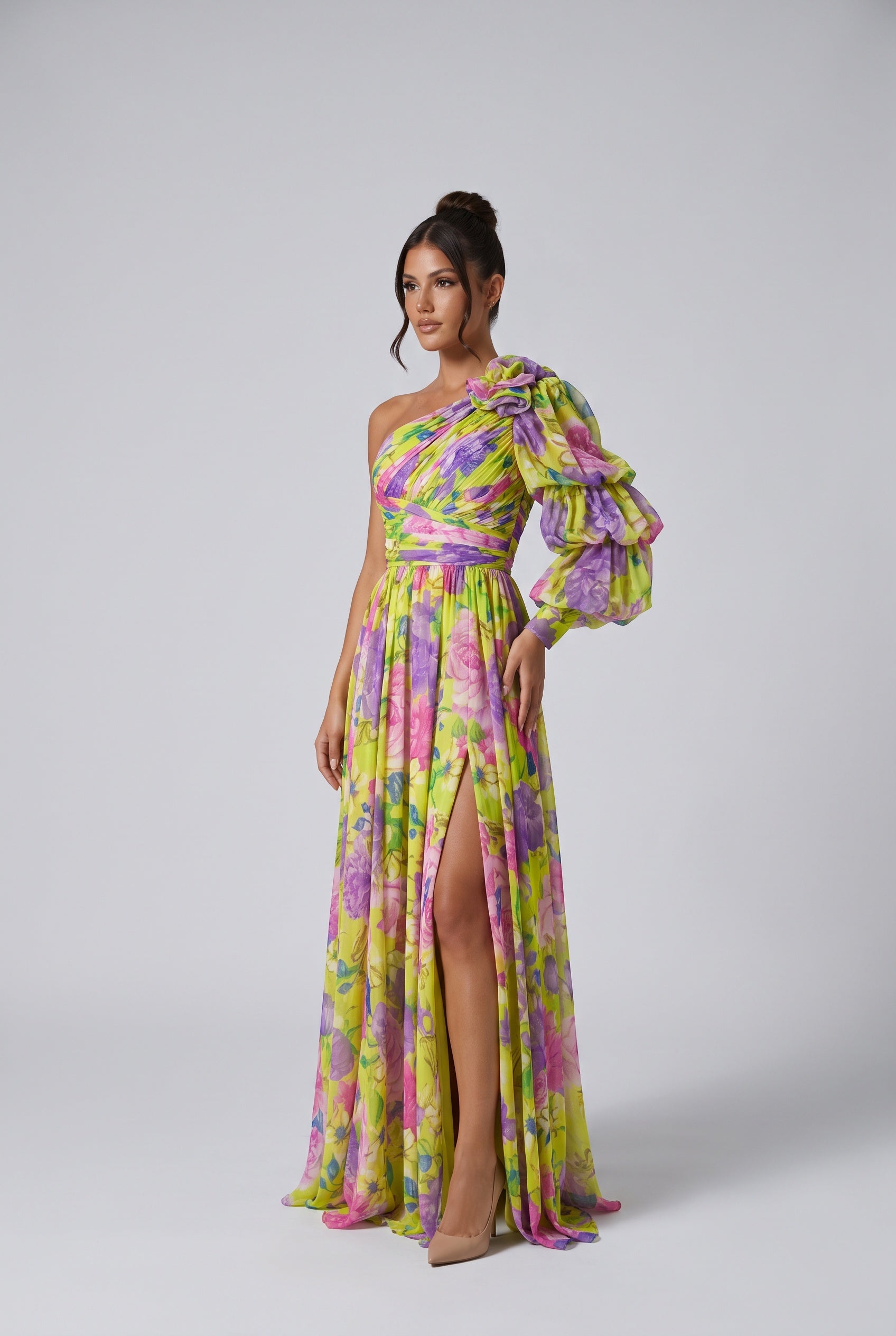 Seraphina | One-Shoulder Floral Split Maxi Dress
