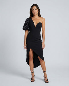 Avery | Asymmetric Plunge Neck Midi Dress