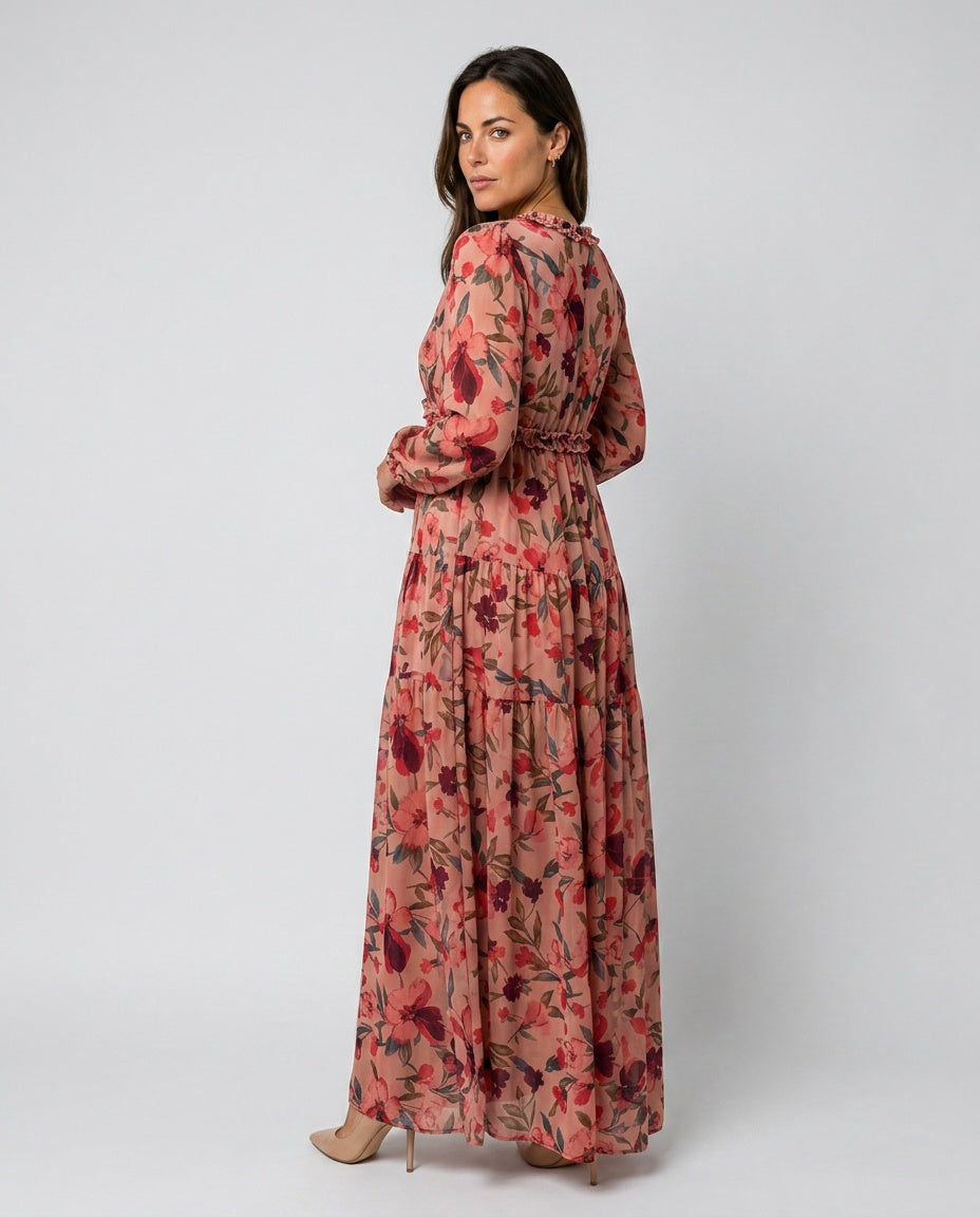 Frankie | Floral Print Long Sleeve Tiered Maxi Dress
