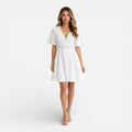 Estrella | White Lace V-Neck A-Line Midi Dress