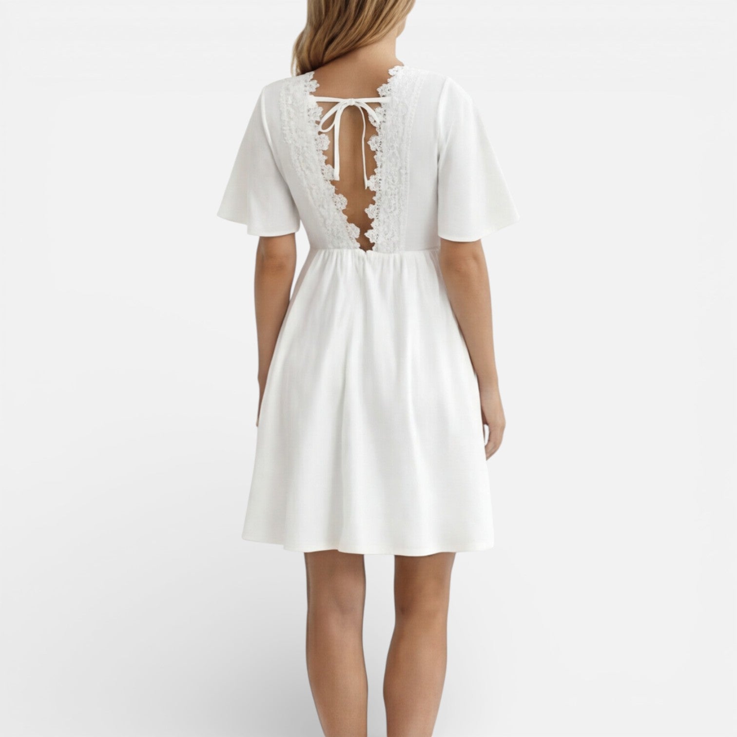 Estrella | White Lace V-Neck A-Line Midi Dress