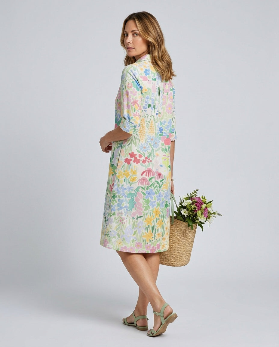 Brelia | 3/4 Sleeve Floral Shirt Midi Dress