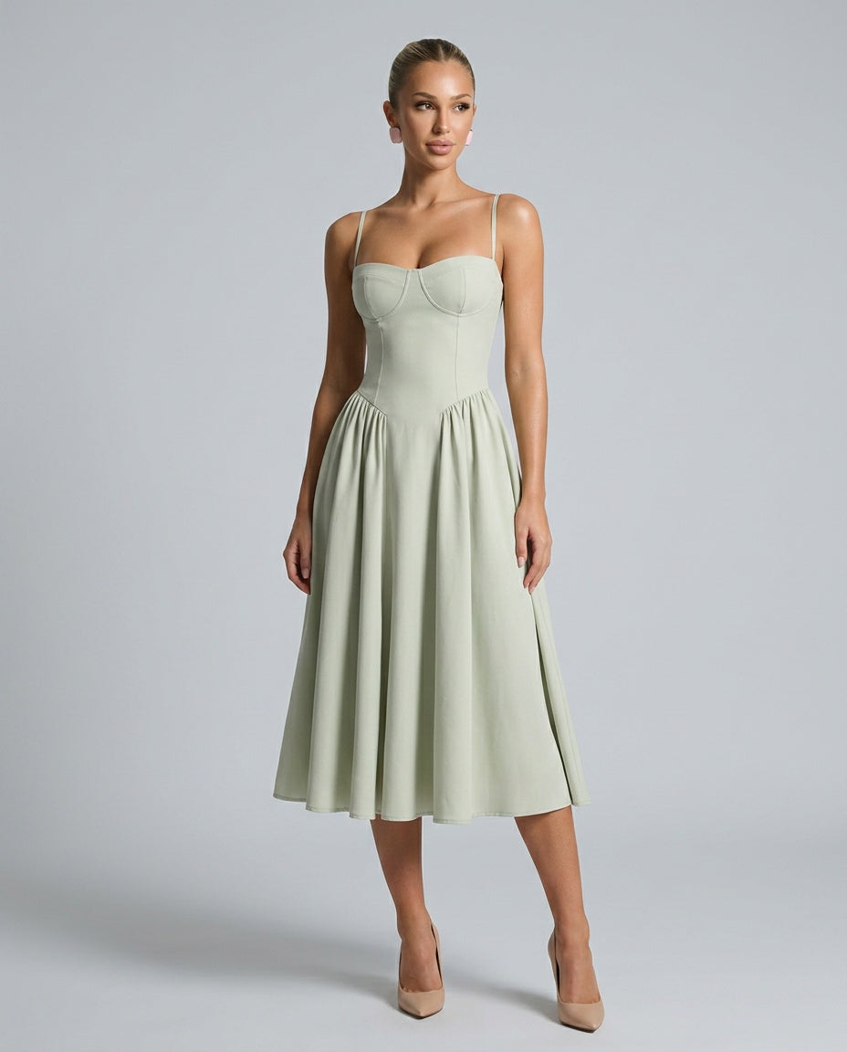 Cleo | Square Neck Pocket Slip Midi Dress