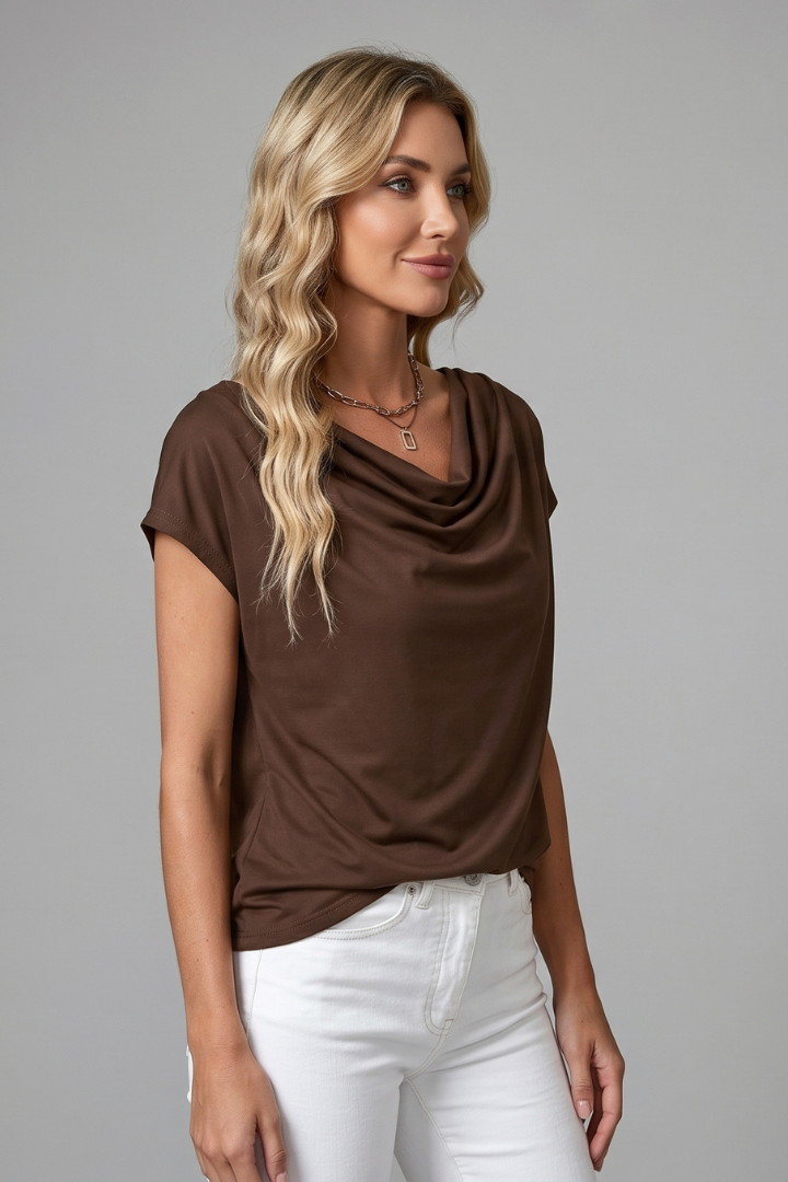 Fleur | Cowl Neck Draped Front Blouse