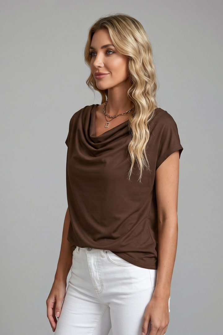 Fleur | Cowl Neck Draped Front Blouse