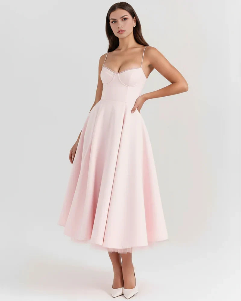 Adeline | Corset Bodice Tulle Midi Dress