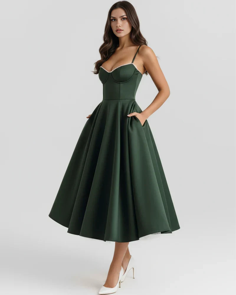 Adeline | Corset Bodice Tulle Midi Dress