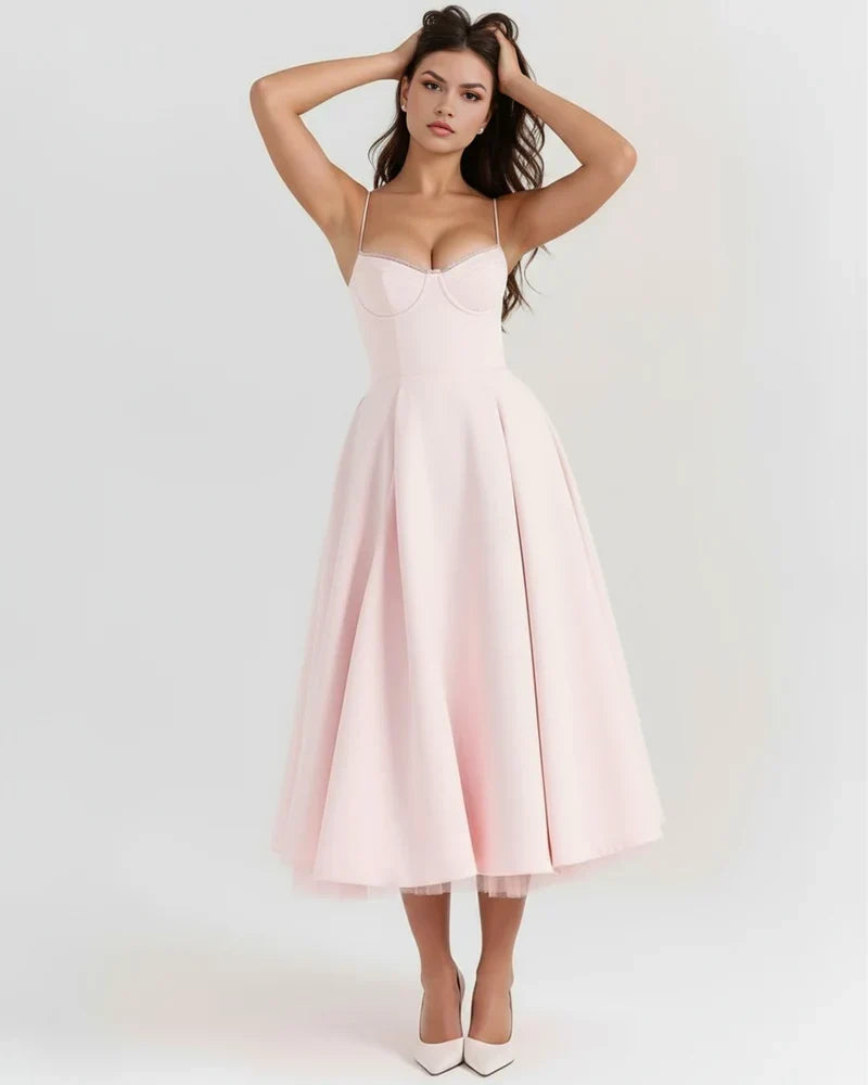 Adeline | Corset Bodice Tulle Midi Dress