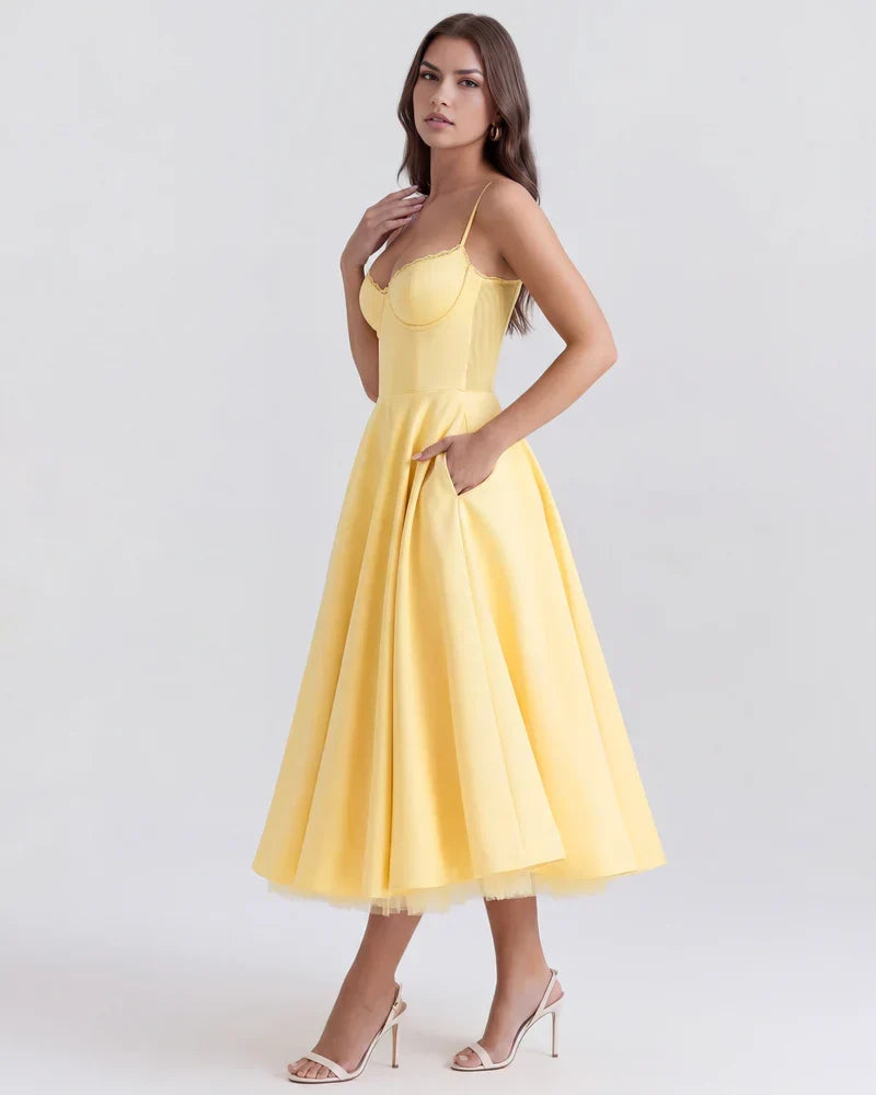 Adeline | Corset Bodice Tulle Midi Dress