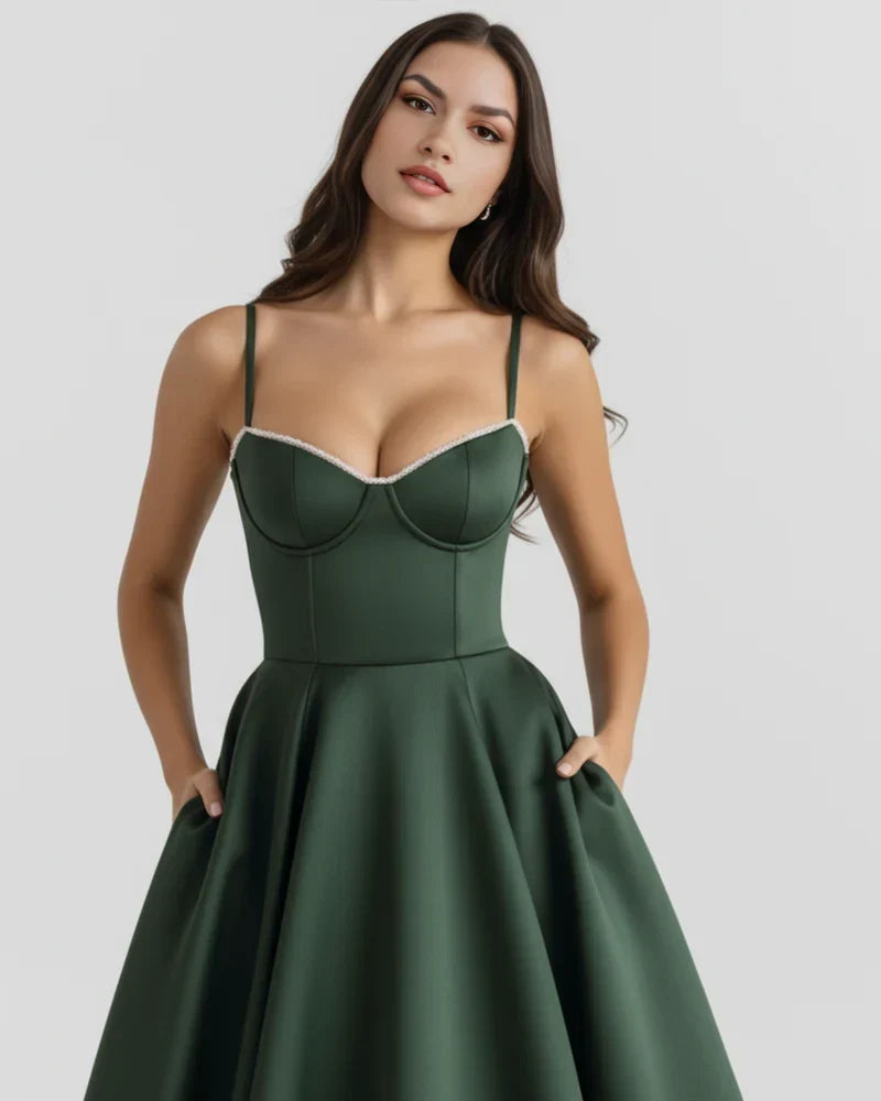 Adeline | Corset Bodice Tulle Midi Dress