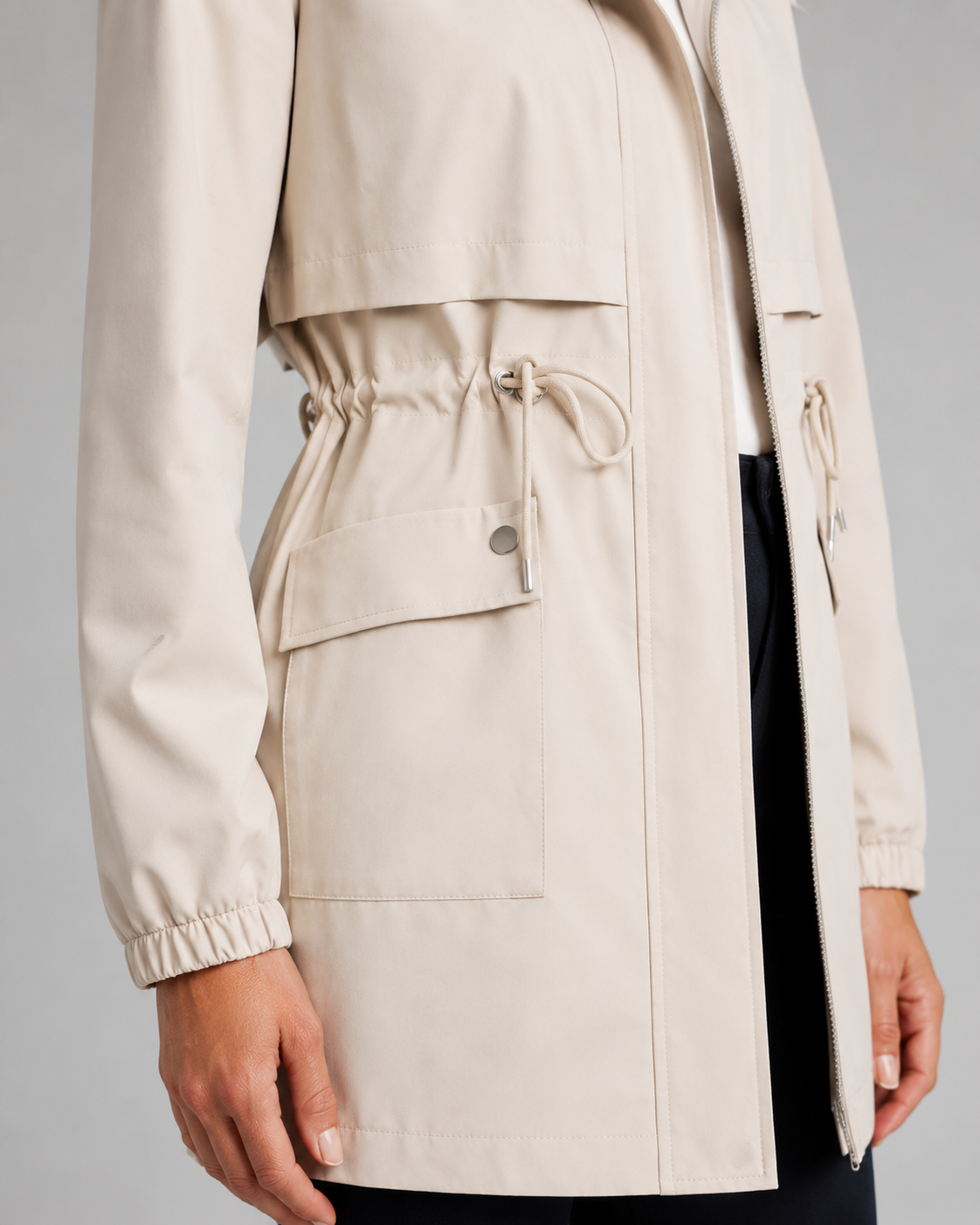 Beatriz | Hooded Drawstring Waist Trench Coat