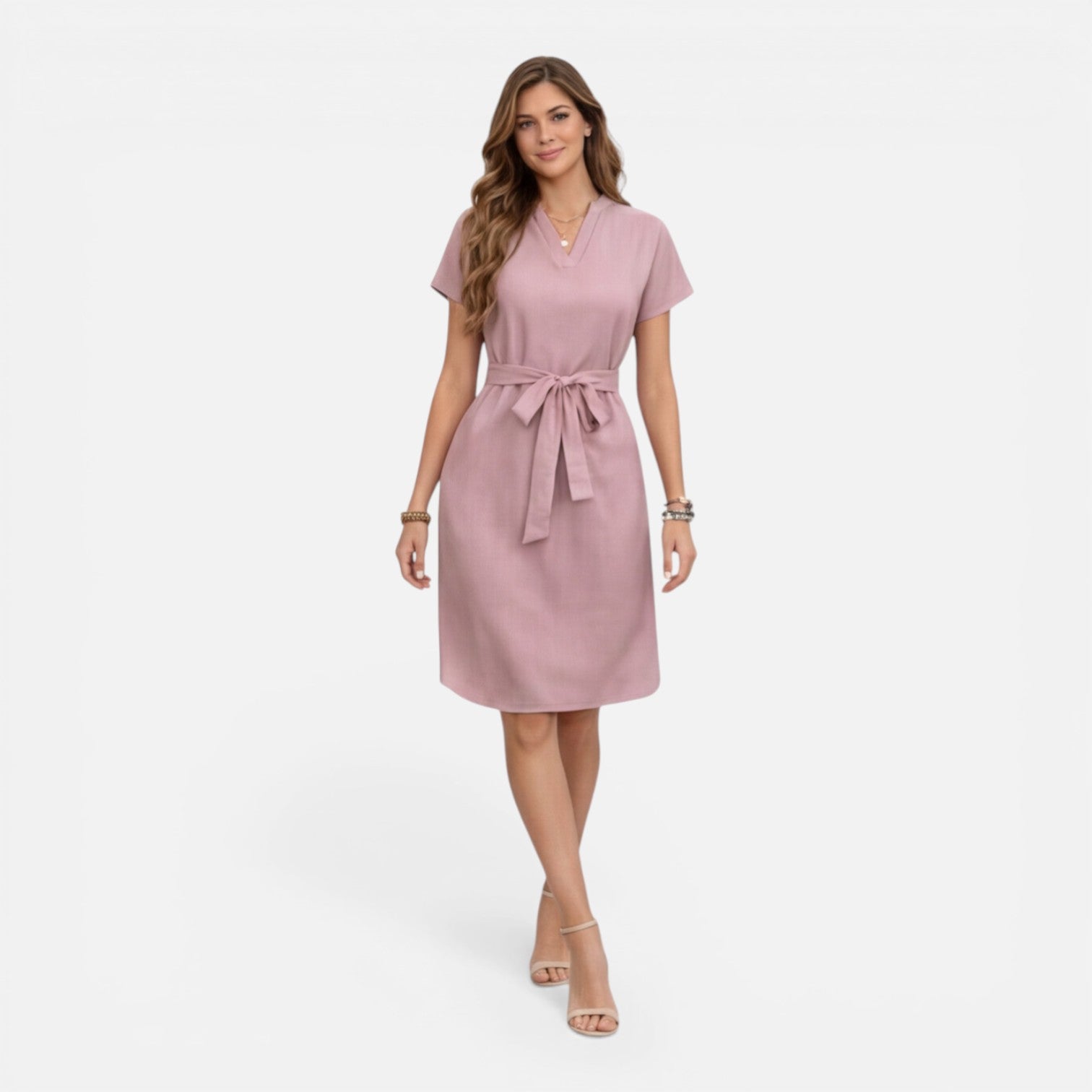 Georgia | Lightweight Belted V-Neck Midi Dress