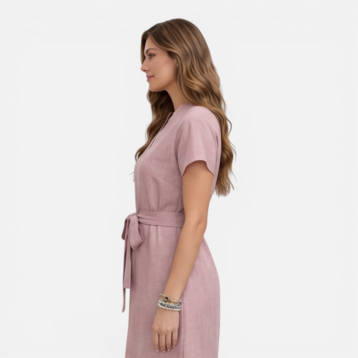 Georgia | Lightweight Belted V-Neck Midi Dress