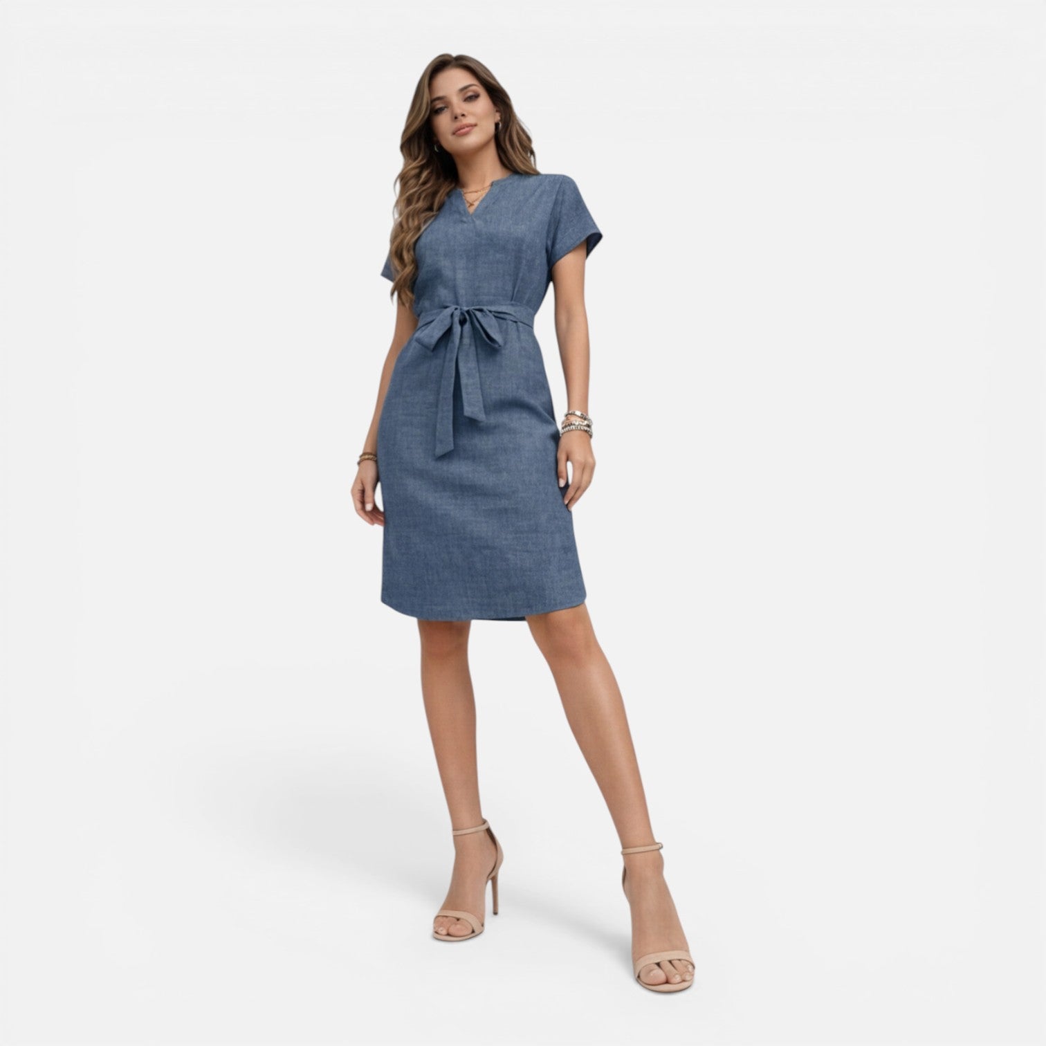 Georgia | Lightweight Belted V-Neck Midi Dress