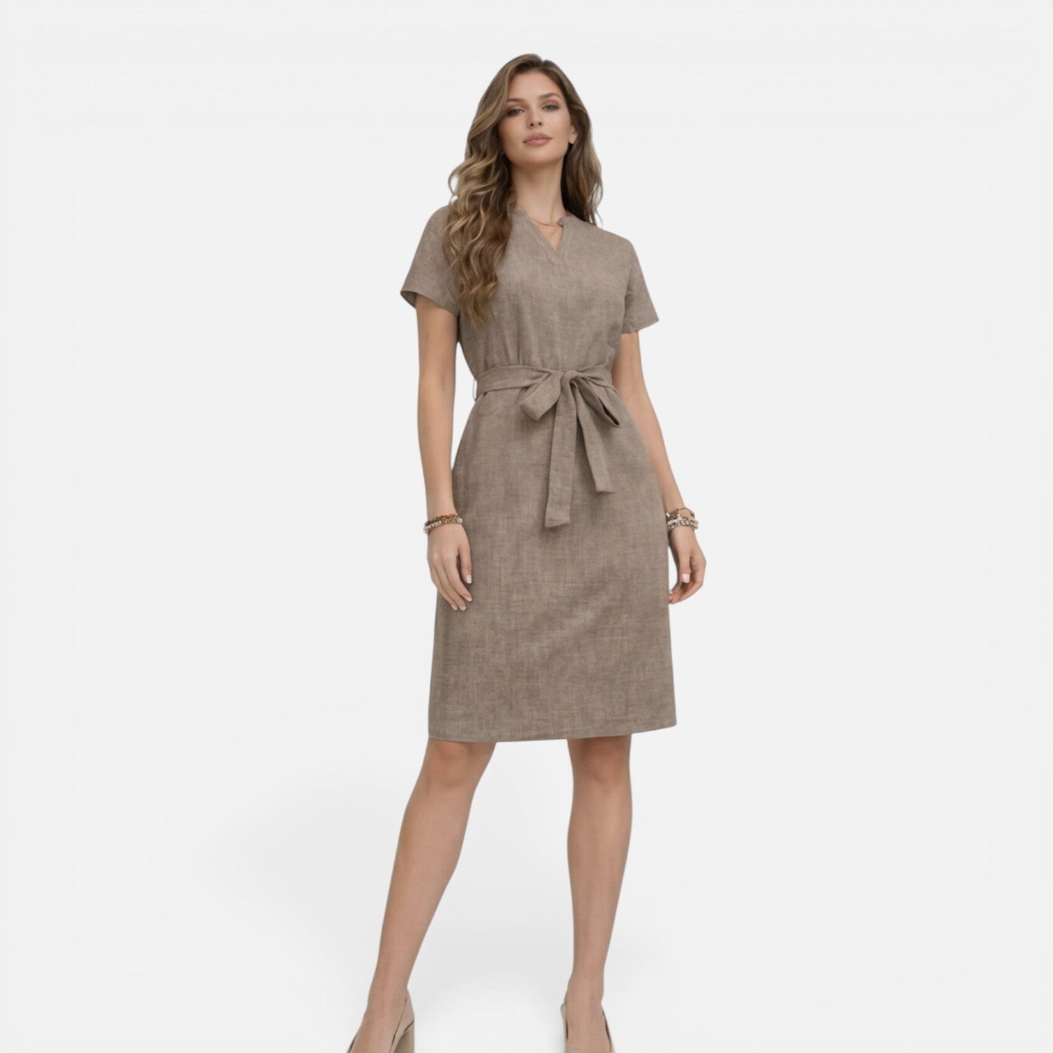 Georgia | Lightweight Belted V-Neck Midi Dress