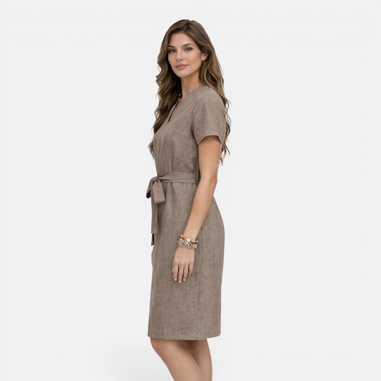Georgia | Lightweight Belted V-Neck Midi Dress