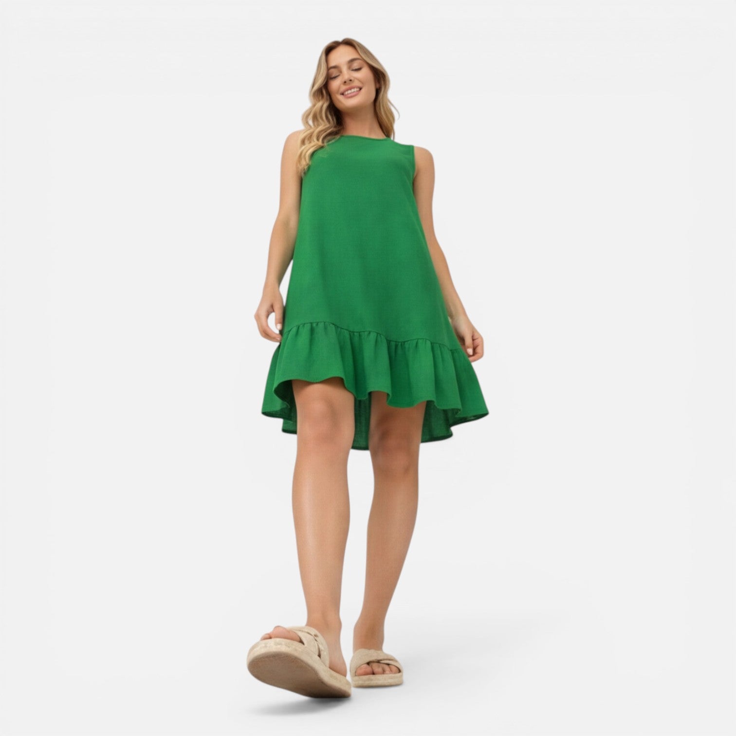 Elin | Sleeveless Ruffle Hem A-Line Midi Dress