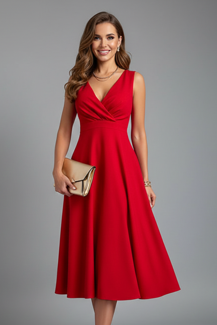 Yara | V-Neck Zip-Up Midi Dress