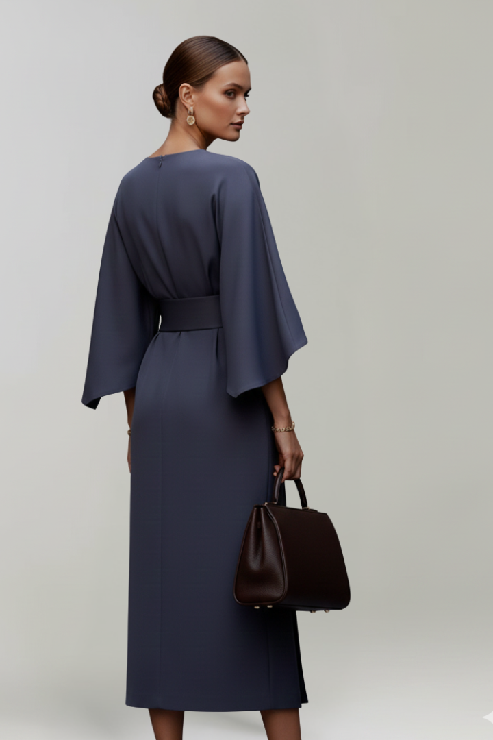 Delphine | Belted Wide-Sleeve Midi Dress
