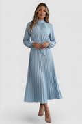 Willa | Pleated Long Sleeve Maxi Dress with Waist Tie