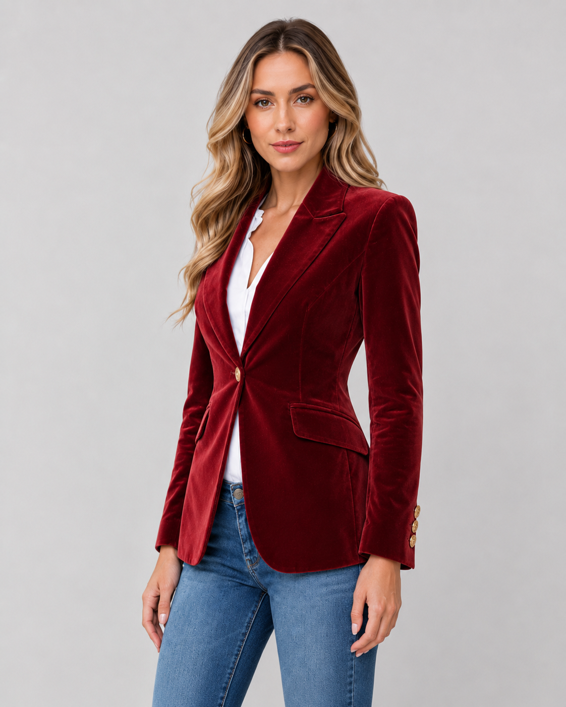 Lila | Tailored Single Button Velvet Blazer