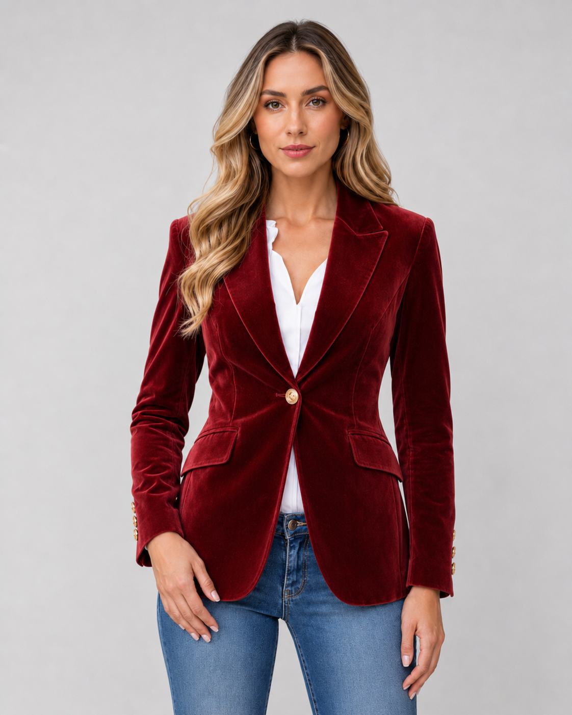 Lila | Tailored Single Button Velvet Blazer